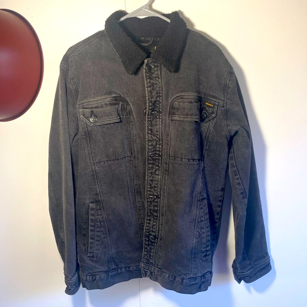 Emerica vintage black sherpa lined denim jacket